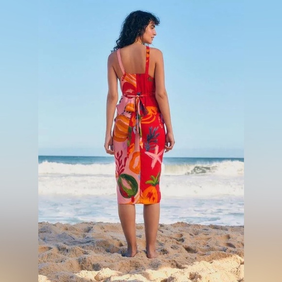 Farm Rio Cover Up Wrap Midi Dress S Fruit Print Anthropologie Swim Sarong Resort - Picture 2 of 11